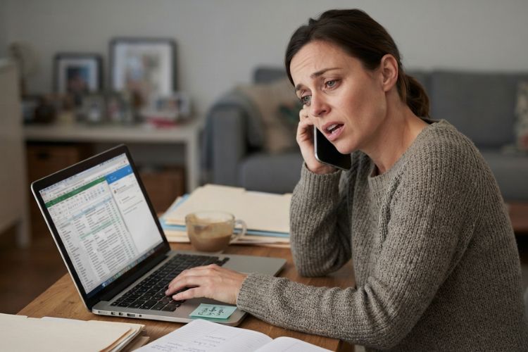 Stressed woman working from home